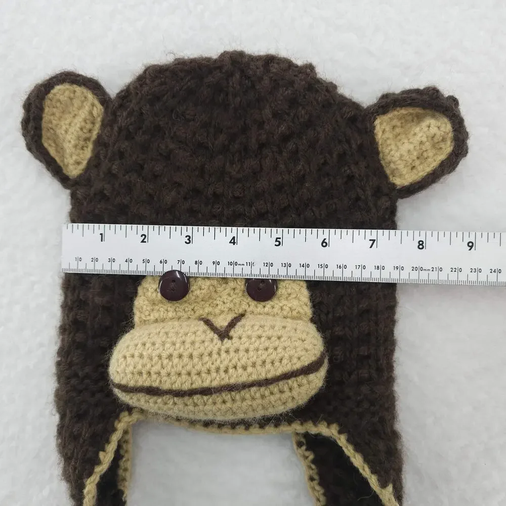 Monkey Knitted Beanie Alpaca Peru Andes Gifts Hat Cap Fitted Youth Small Brown